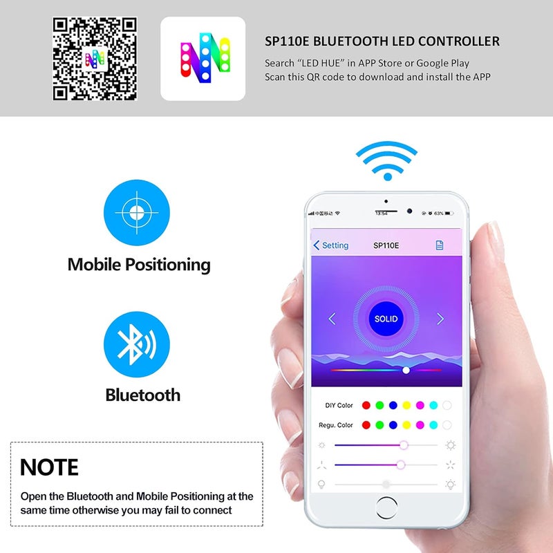 RECRE-TECH Sp110 Led Hue Ws2812b Controller, 4-Pack Sp110e LED Bluetooth Ws2811 Controller 5-24V, iOS/Android App Wireless Remote Control for WS2812 SK6812 SK6812RGBW RGB Strip Lights - Image 3